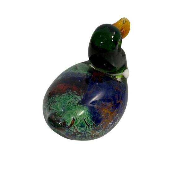 Glass Multicolor Green Blue Duck Paperweight Figurine 4" x 3" - Picture 6 of 7